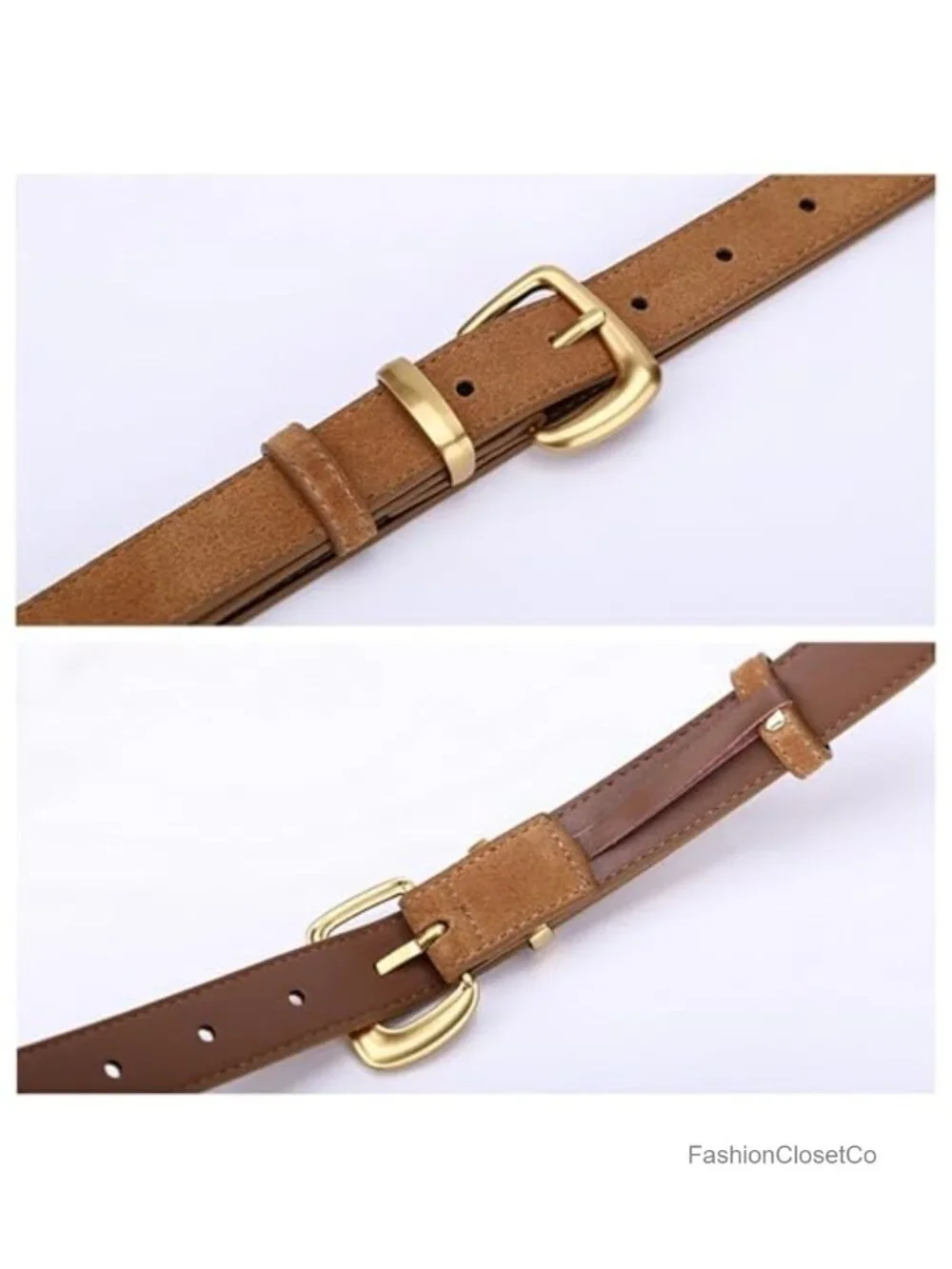 Women's Suede Belt, Gold Buckle | Genuine Suede Leather, 0.9